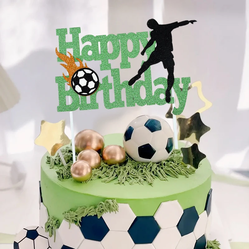 

Football Cake Topper Happy Birthday Football Theme Party Soccer Team Boys Dress Inserts Card Decoration Baby Shower Baking Tool