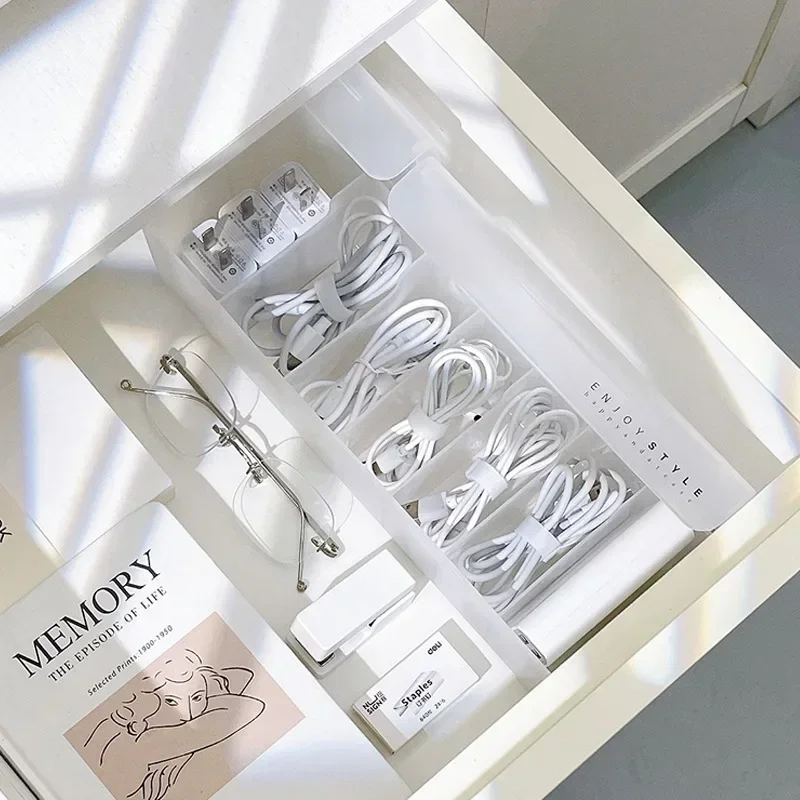 1Pc Transparent Data Cable Storage Box Plastic Data Line Storage Container for Desk Headset Stationery Multifunctional