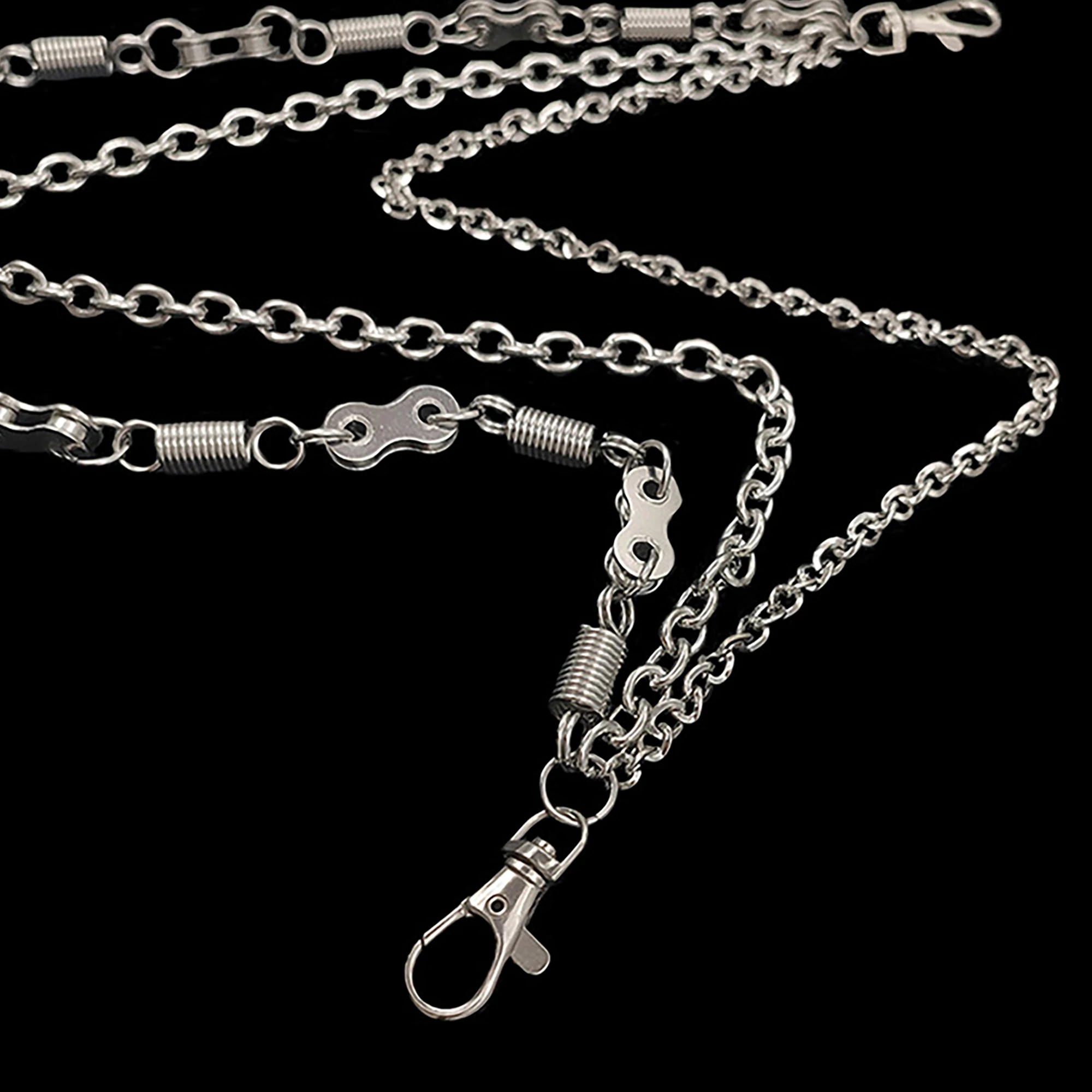 용수철 체인 및 카라비너 걸쇠, 고딕 펑크 바이커 지갑, 청바지 바지 체인 키체인, 3 레이어