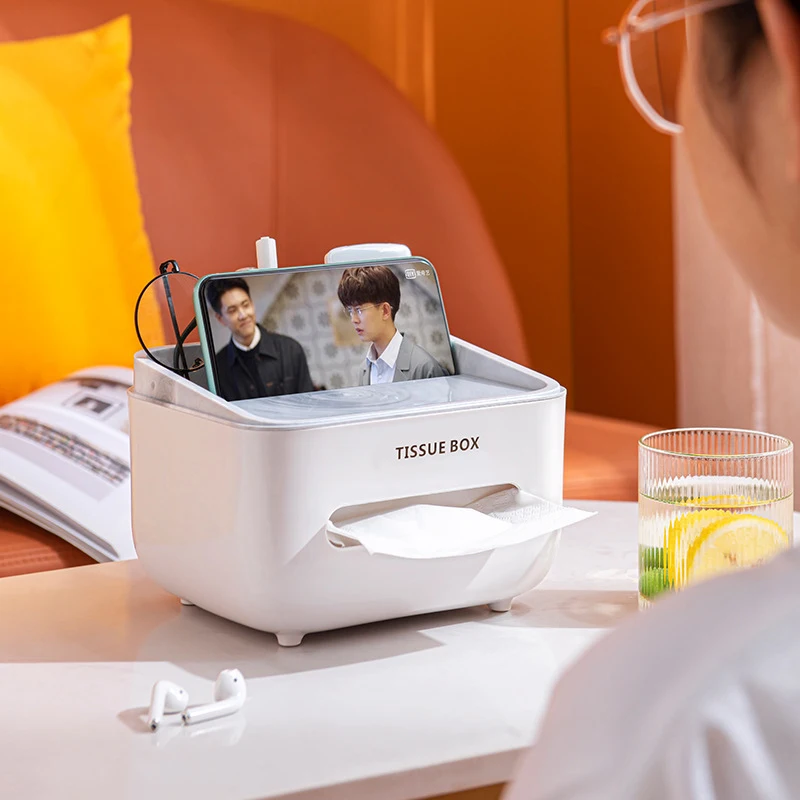 Tissue Box Desktop Napkin Holder Dustproof Tissue Paper Organizer With Lid Home Office Stationery Storage Box Desk Organizer 2