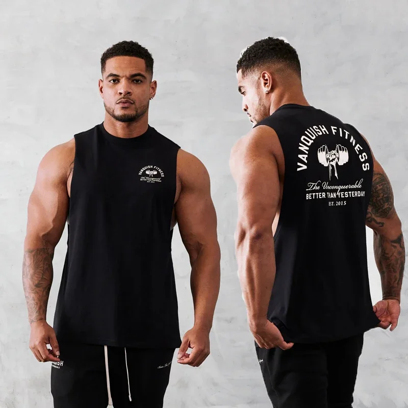 

Men's Vest Summer New Sports Fitness Pure Cotton Round Neck Sleeveless T-Shirt Gym Running Training Bodybuilding Tank Top