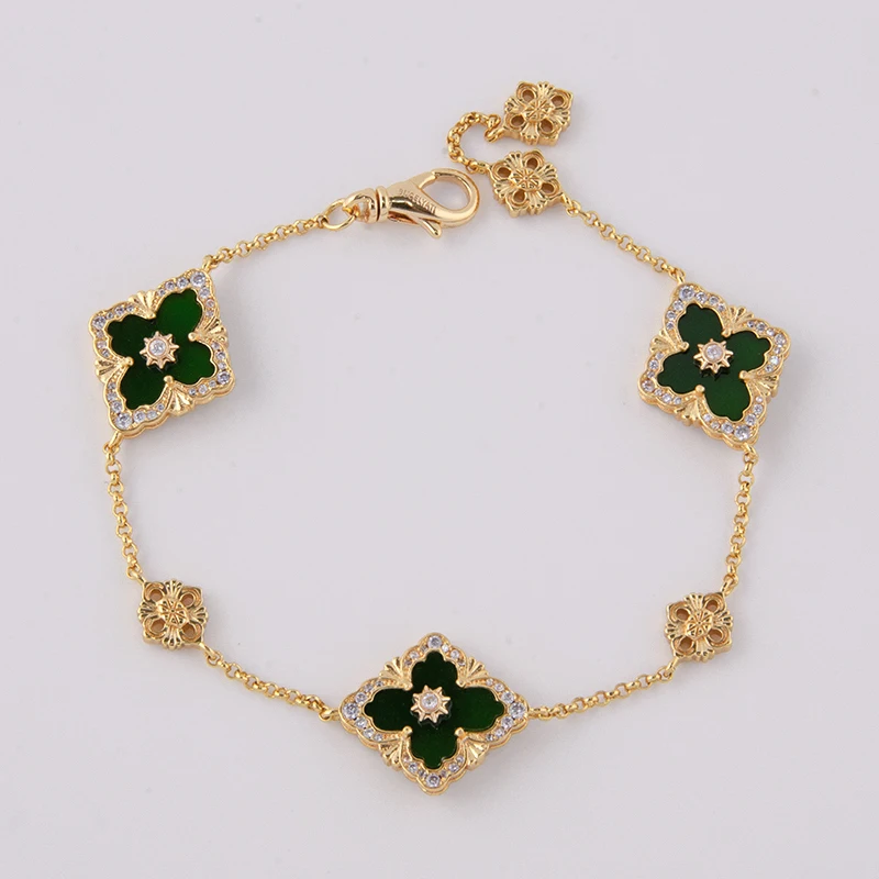 

3 Flower Charm Bracelet Golden Classic Bracelets Women's Luxury Jewelry for Party Wedding Gift