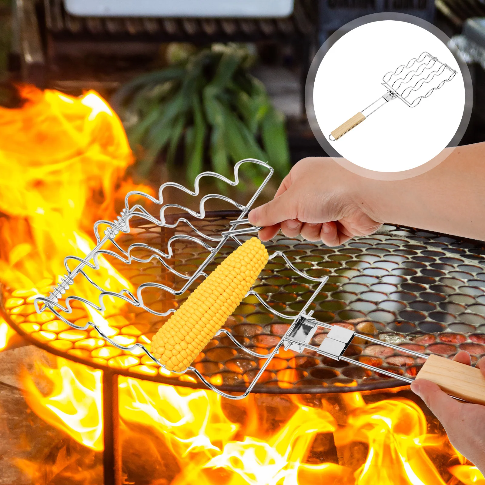 

Складной гриль для барбекю, подставка для гриля, инструмент для барбекю, говядина, гриль для рыбы с деревянной ручкой, домашняя кукуруза