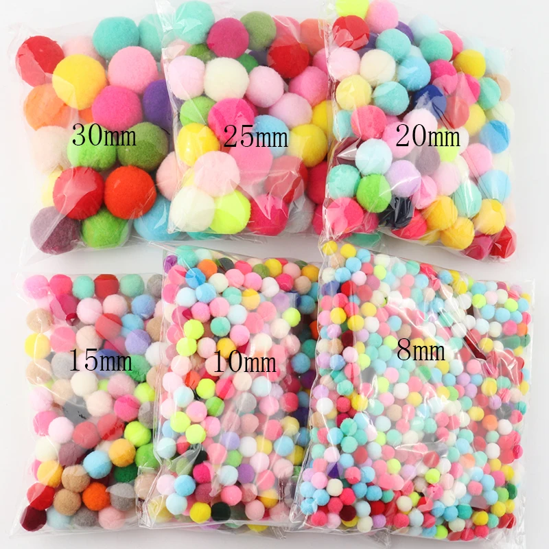 도매 Pompoms 8mm 10mm-30mm 부드러운 Pompones 푹신한 플러시 모피 공 공예 장난감 DIY 홈 인테리어 바느질 용품 액세서리