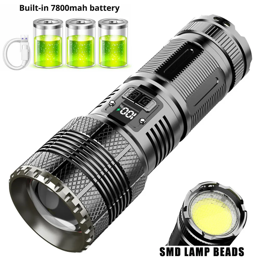 

6000LM 60W High Power Led Flashlights Tactical 7800mah 18650 Built-in Battery Light Emergency Spotlights 1km Holiday Gifts