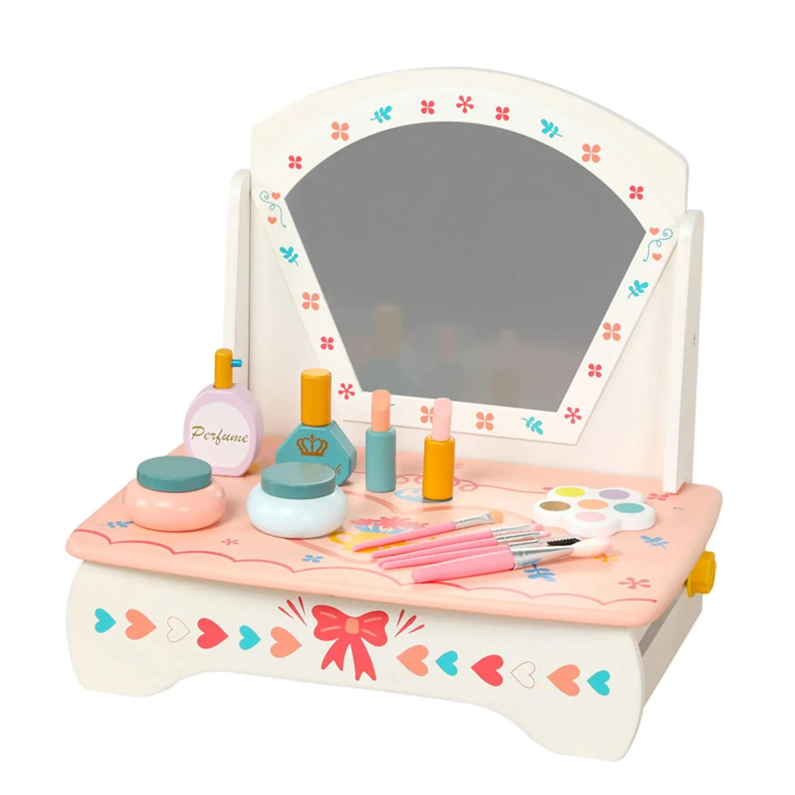 

Wooden Vanity Table Toy Holiday Gifts with Accessories Girls Playset Makeup Kits Kids Makeup Sets for Age 3 4 5 6 Girls Children