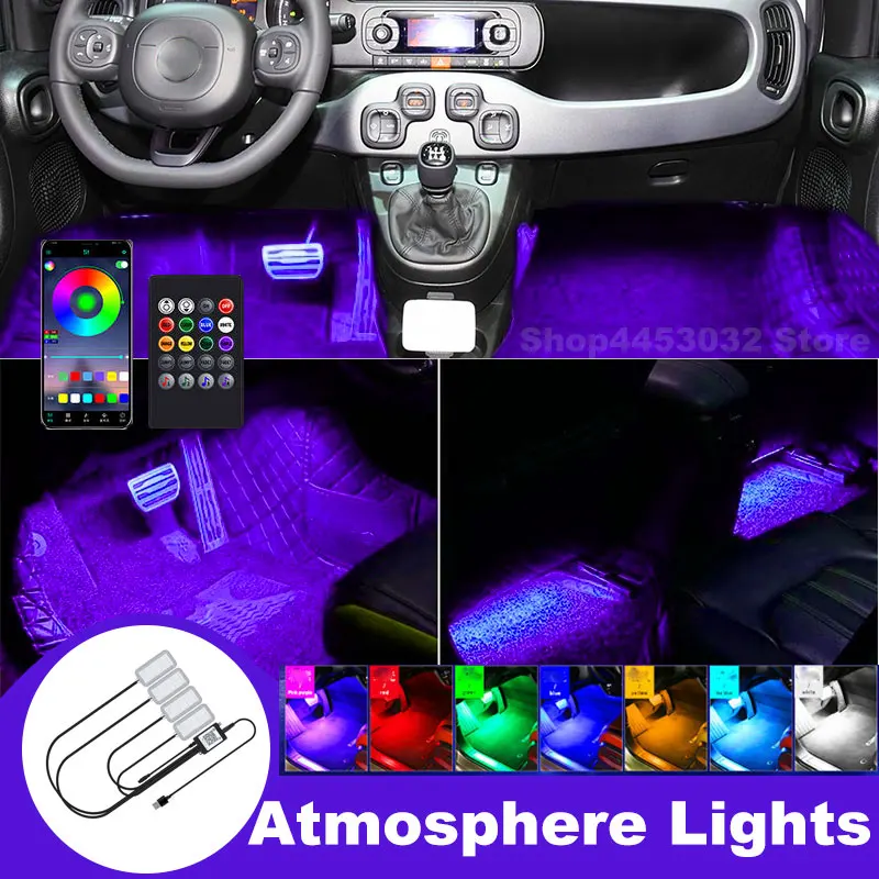 Luce Ambientale Del Piede Dell'Auto Lampada A Led Rgb Usb Per Fiat 500 500L 500E 500C Bravo 1 2 Panda 2 3 Accessori Per Il Controllo Dell'App Remota W