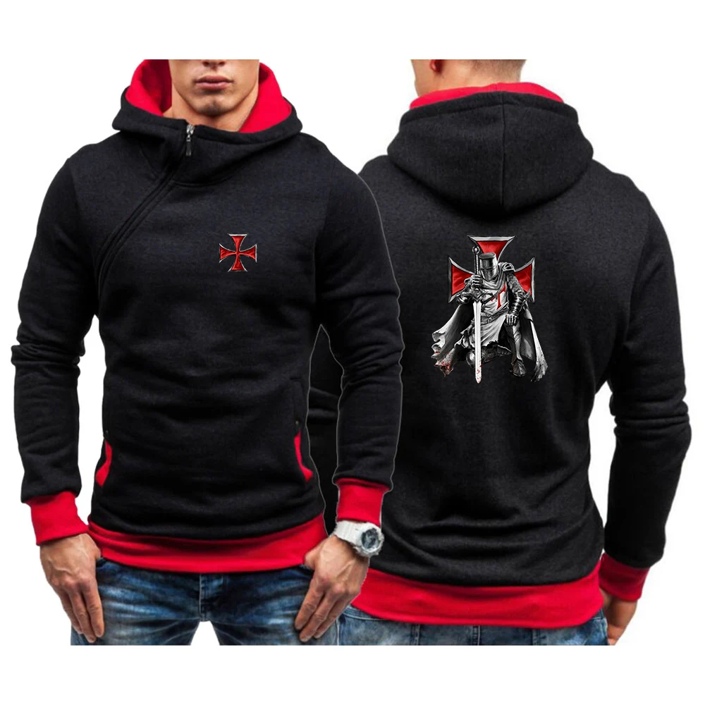 Men's Solid Color Hoodie Sweatshirt Diagonal Zipper Casual Top