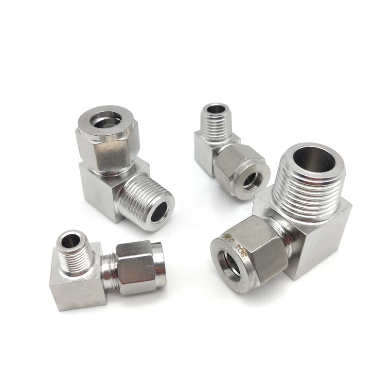 Stainless Steel Double Ferrule Elbow 6mm 8mm 10mm 18mm Tube to 1/8" 1/4" 3/8" 1/2" 90 Degree right angle male thread fitting