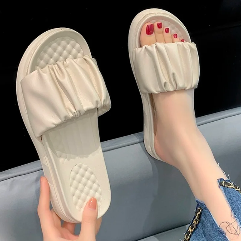 

Шлепанцы женские с открытым носком, однотонные пляжные тапки на толстой платформе, сланцы, лето 2023