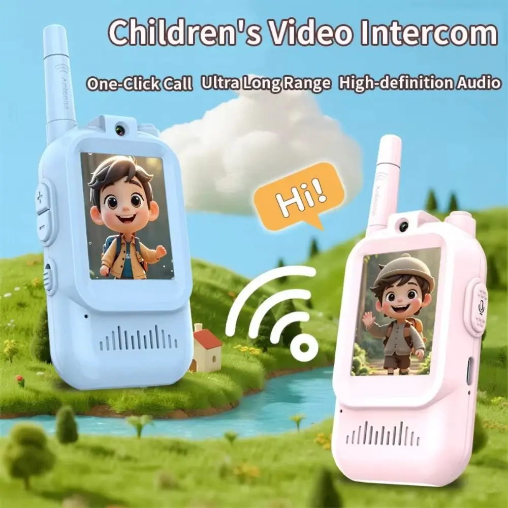 HD Screen Children's Video Intercom Long Range Cartoon Design Video Walkie Talkie with Lanyards Anti-loss Two-Way Radio