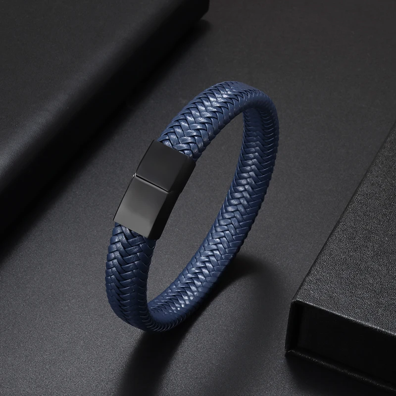 Leather Braided Bracelet Single Metal Magnetic Clasp Mens Unisex Charm Party Jewelry Gift