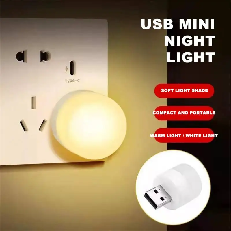 Night Light USB Book Lights Mini LED Plug Lamp Power Bank Charging Small Round Reading Eye Protection