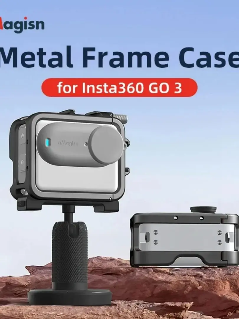 AMagisn 초경량 금속 케이지 프레임 케이스 보호 쉘, 인스타 360 GO3 GO 3 용, 360GO 3 보호대 액세서리, 듀얼 콜드 슈즈