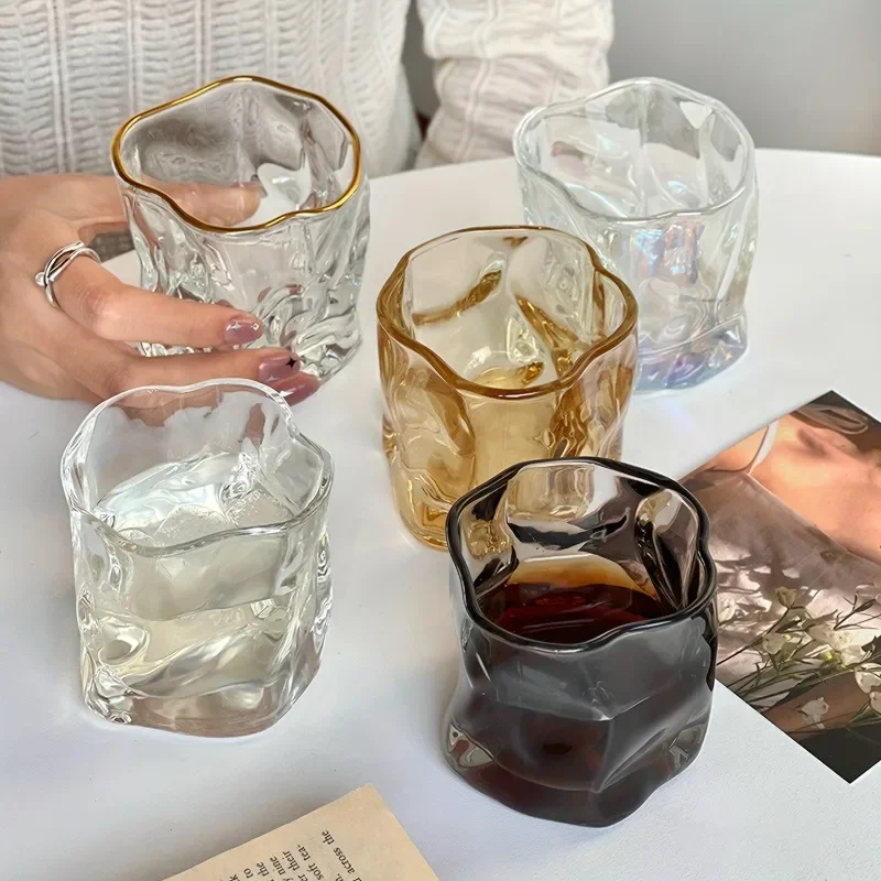 Unique Whisky Glass Irregular Transparent Glass Wine Cup Drinking Glasses for Home Summer Beverage Cup Kitchenware