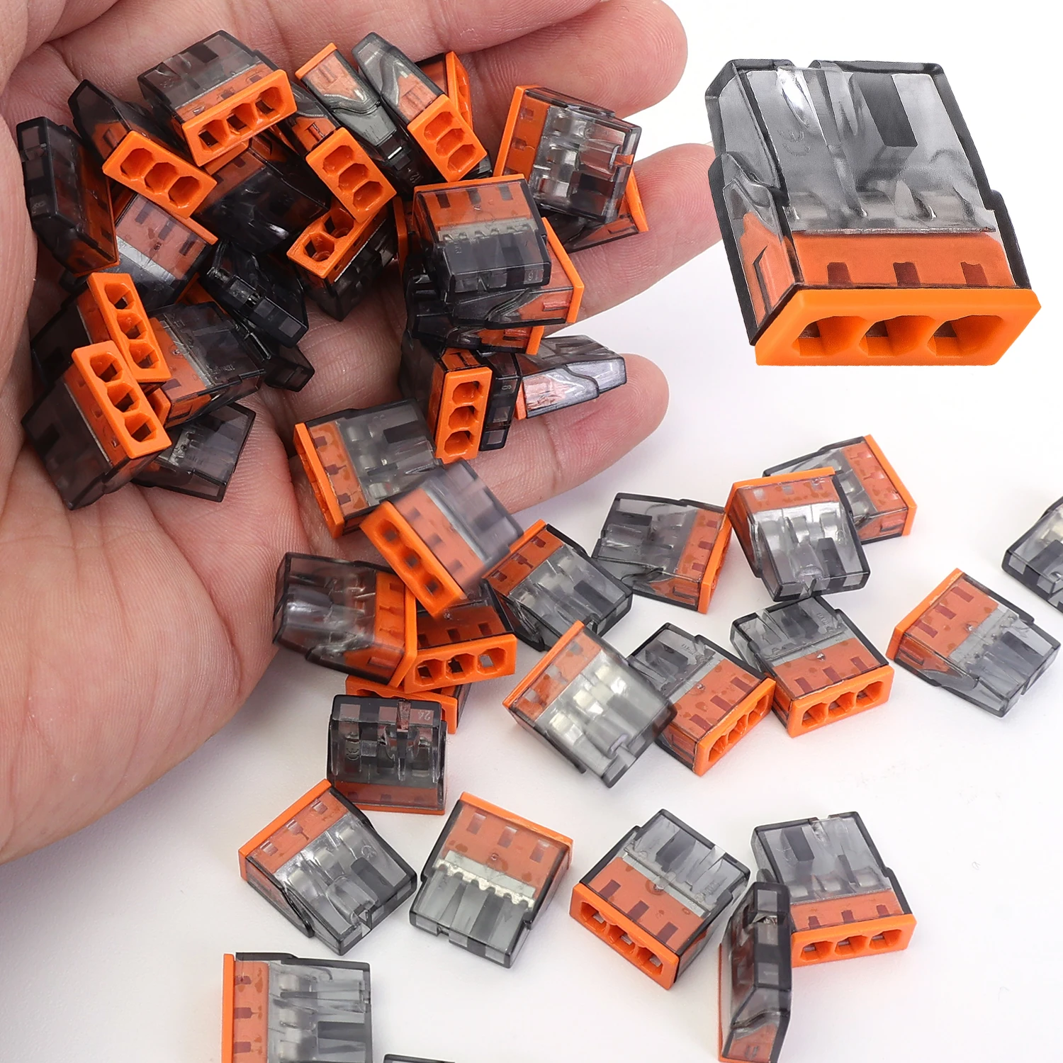 100/10PCS 3홀 전기 와이어 퀵 커넥터 클립 스플라이스 레버 직접 플러그 타입 배선 단자 블록 케이블 연결용