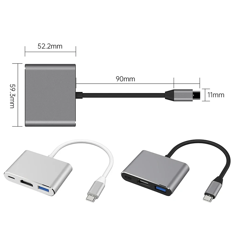 3 IN 1 3.0 USB Multi-function HUB For Samsung Galaxy S23 S22 Ultra Type-C To HDMI Adapter Note 20 10 iPhone 15 16 5G OTG Adapter — view 3