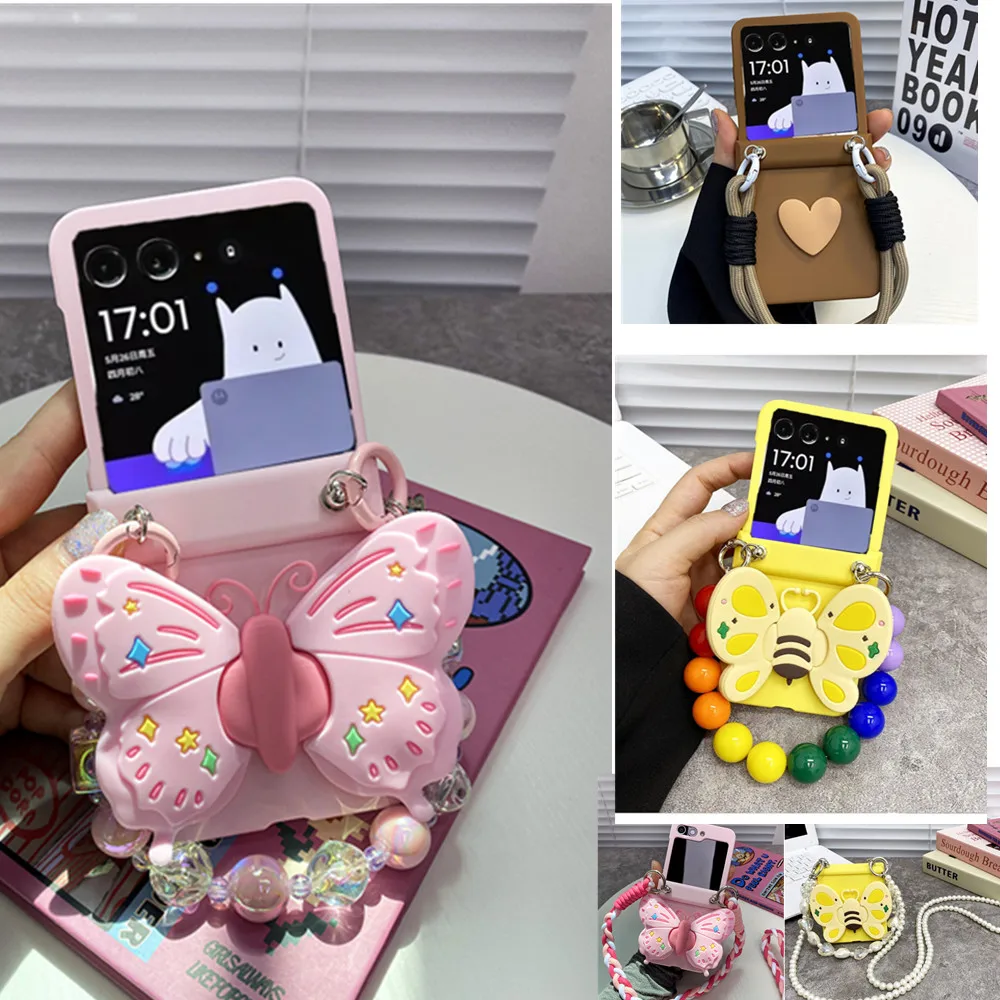 3D Butterfly Stand Cerniera Custodia Per Telefono Pc Per Motorola Razr 40 Ultra Case Oppo Find N3 Flip Find N2Flip Cover P50Pocket Vivo X Flip