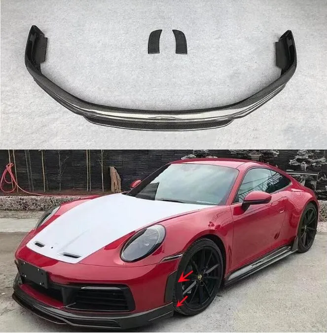 

Разветвители для переднего бампера автомобиля из настоящего углеродного волокна, спойлер для губ, боковые фартуки, угол для Porsche Carrera 911 992 2019 2020 2021 2022 2023