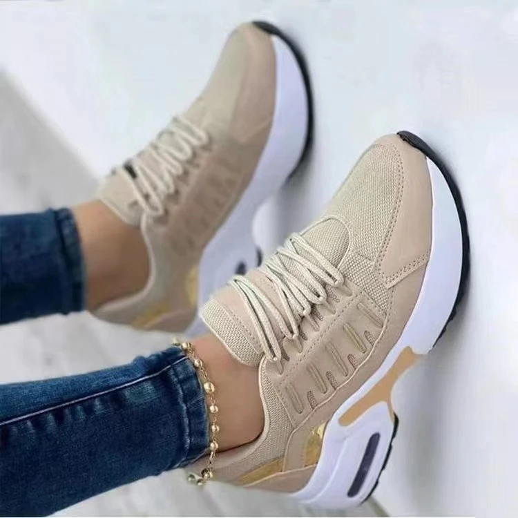 2025 New Ladies Sneakers Lace Up Wedge Heel Vulcanized Shoes Thick Sole Air Cushion Casual Shoes Large Size 43 Women's Shoes