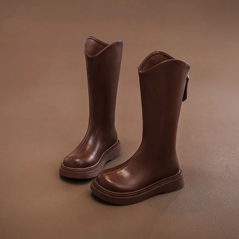 Girls Black Brown Mid Calf Boots