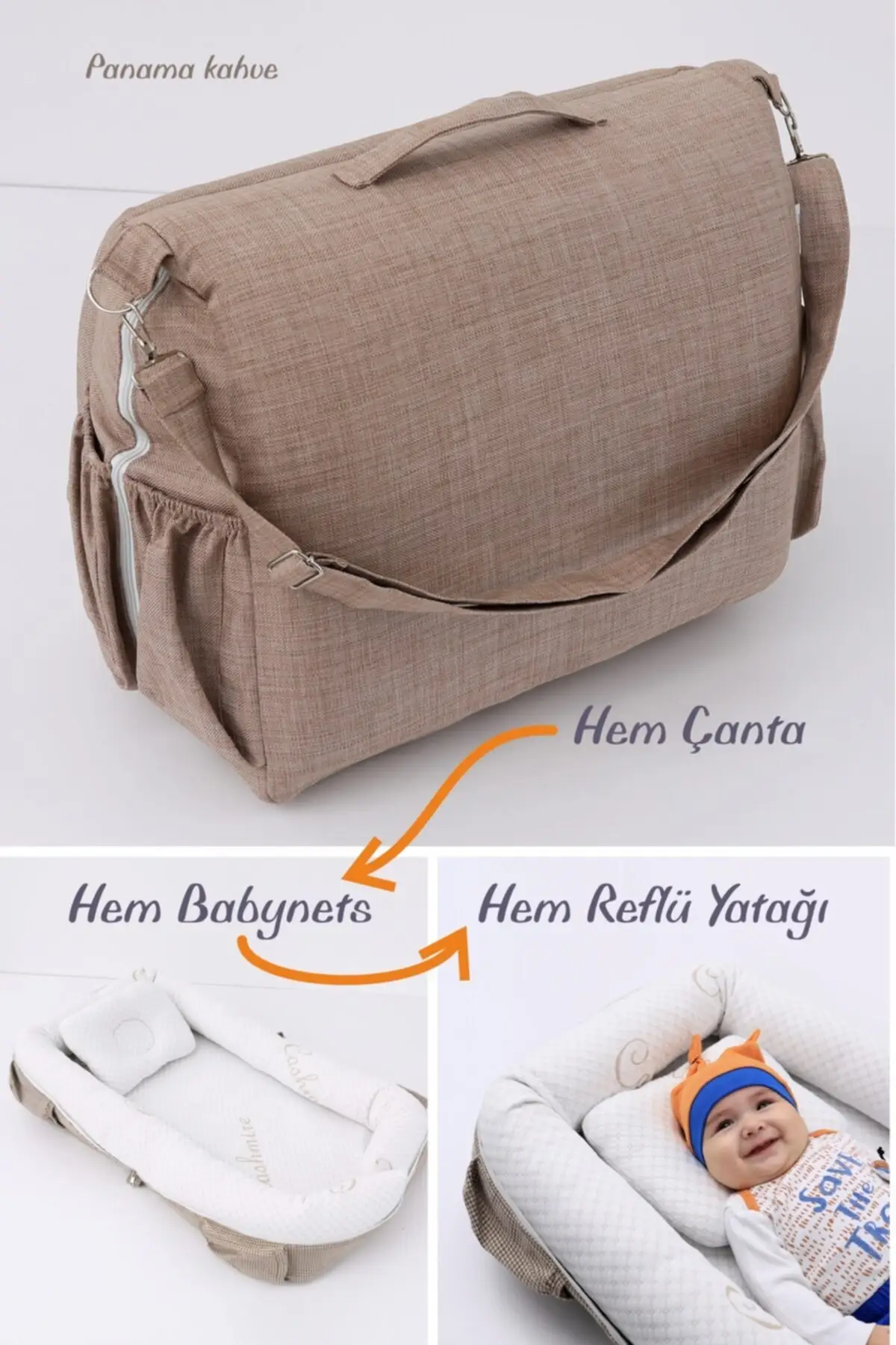 

3 n1 Reflux Bed, Babynest, Mother Bag Panama Coffee