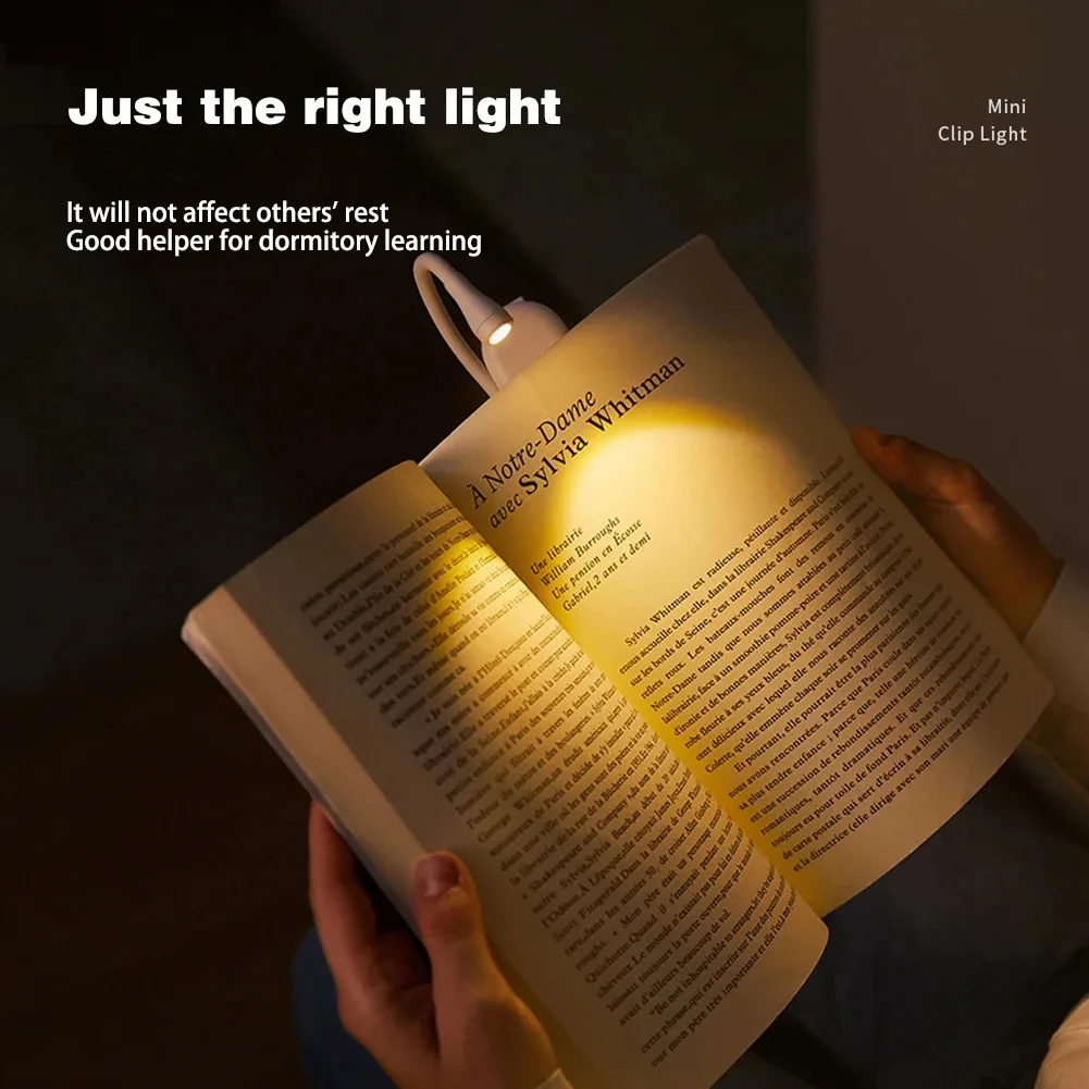 Mini LED Book Light 3 Brightness Adjustable USB Rechargeable Clip-On Study Reading Lamp For Travel Bedroom Dormitory Reading_voghion.com