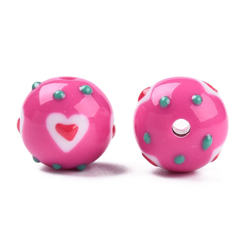 50Pcs 16mm Chunky Acrylic Beads Cute Acrylic Round Balls with Enamel Star Heart Spacer Beads for Bracelet Necklace DIY Jewelry