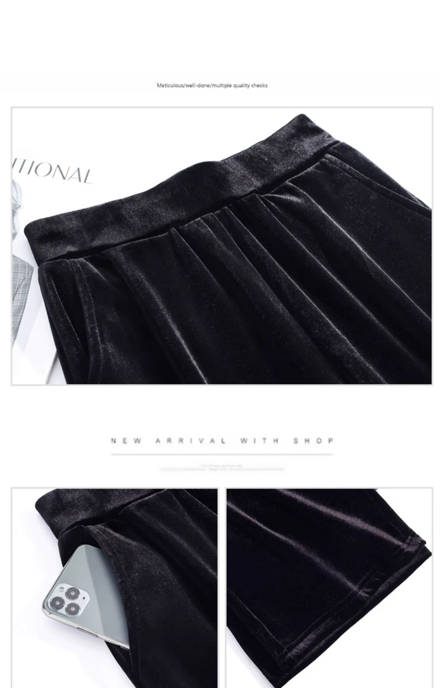 Korean style blue velvet wide leg pants for women in spring and autumn, high-end fashion, loose fit, plus size casual pants
