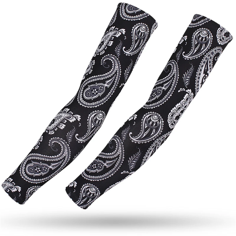 Arm Sleeves Sports 2PCS Men Women Paisley Cycling Arm Warmer Tattoo Summer Running Basketball UV Protection Ice Fabric sun protection arm sleeves cooling arm sleeves