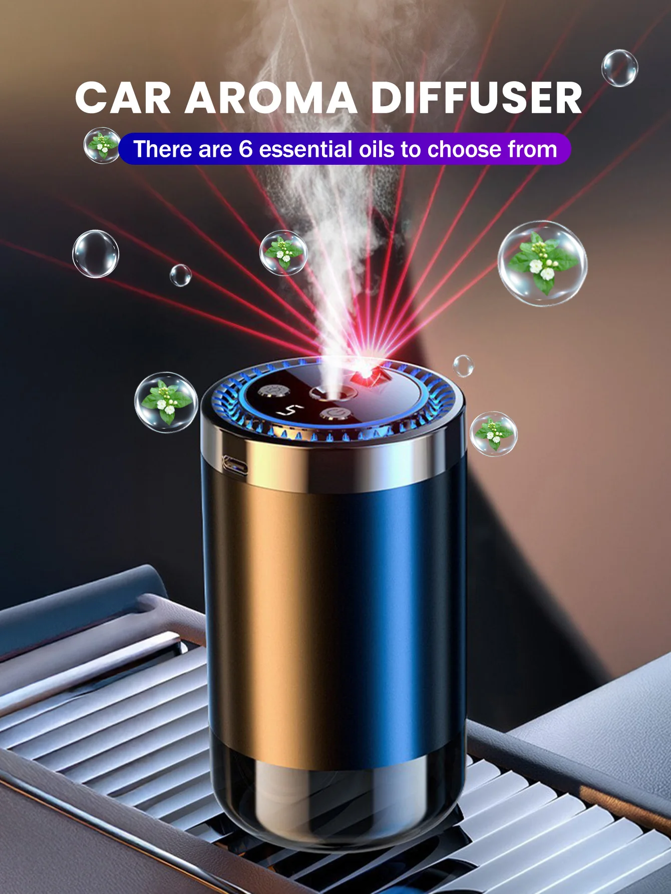 Rechargeable car aroma diffuser, aromatic essential oil, colorful lights, romantic starry sky lights, bedroom gift 2
