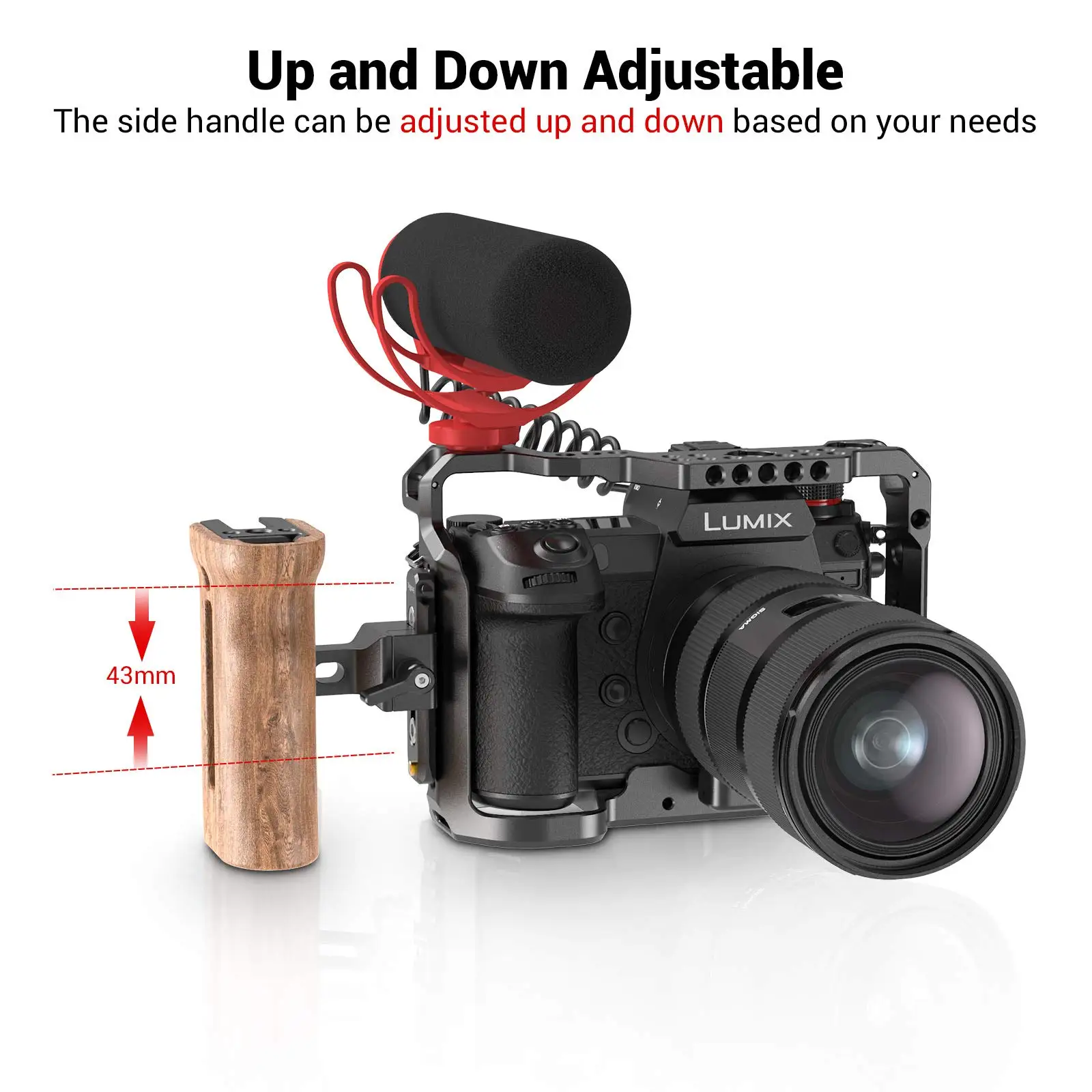 Universal Side Wooden NATO Handle Grip for DSLR Camera Cage w/Cold Shoe Mount an