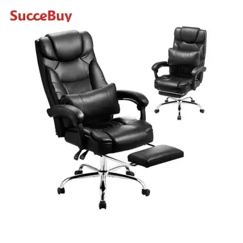 VEVOR Swivel Office Chair with Footrest, Ergonomic Office Chair with Lumbar Cushion, PU Leather Office Seat, Max. Load 136.08 kg, Adjustable Height, Reclining for Office, Study 1