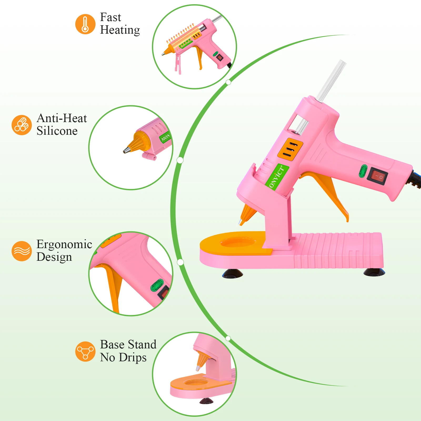 Pink Hot Glue Gun Kit with Suction Cups Stand Anti Stick Silicone Mat Fine Tip & 30 Glue Sticks, Mini Glue Gun for DIY, Craft US images - 6