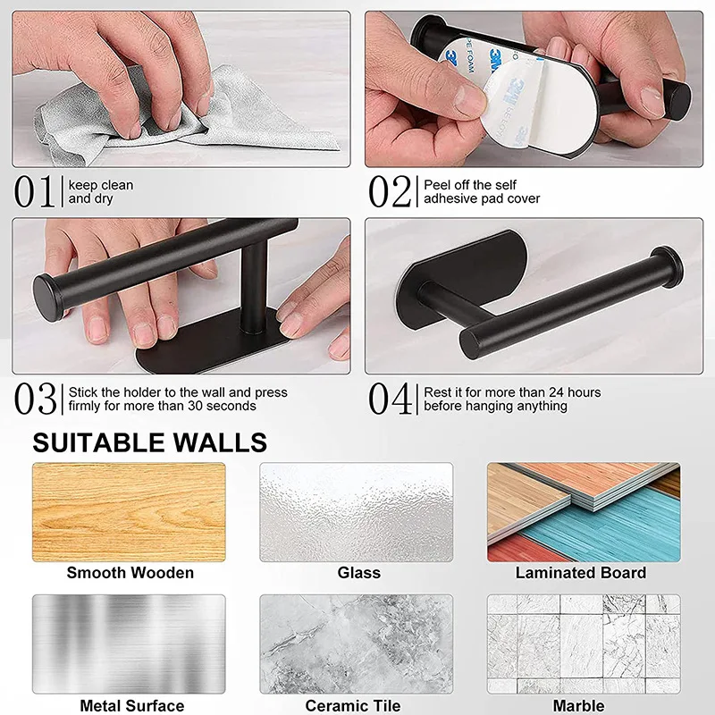 Wall Mounted Toilet Paper Holder Rustproof Anticorrosion Stainless Steel Bathroom Kitchen Roll Paper Toilet Holder No Punching