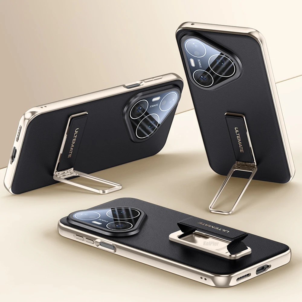 Luxury Plating Leather Back Case with Alloy Wristband and Camera Protection