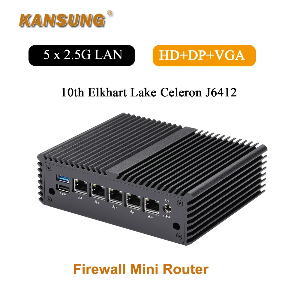 Kansung K10821G5 Mini PC Fanless Computer Elkhart Lake Celeron J6412 Quad Core with 5x2.5 Gigabit Intel LAN Firewall Router 2