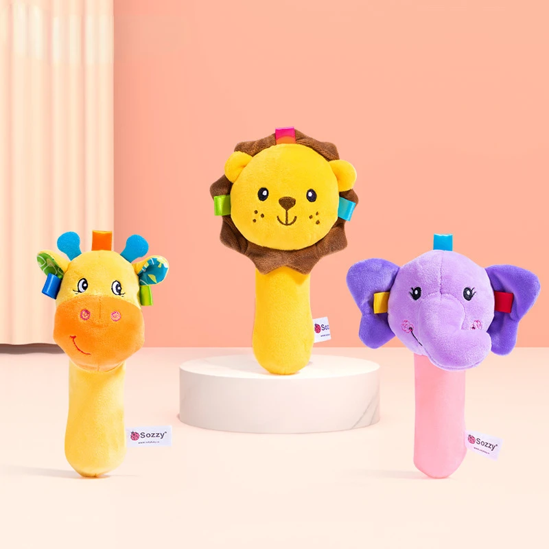 

Infant Parent-child Interaction Early Education Rattle Toys for Baby Cartoon Animal Plush Grip Stick Newborn Sensory Toy