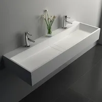 47'' Bathroom Sink Double-Bowl Wall Mounted Trough Floating Sink in Matte White Washhand Stand Sinks Furniture Fixture Home 1