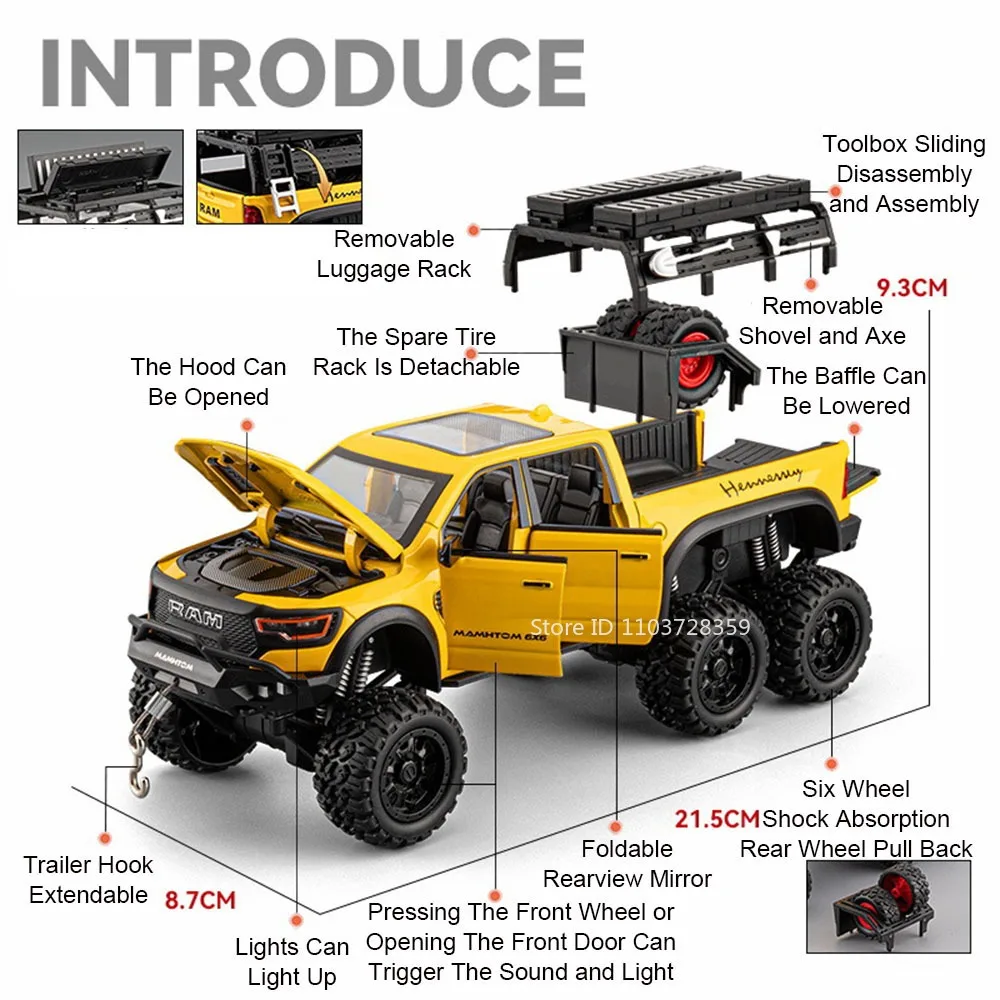 1:24 Scale Mammoth Off-Road Vehicle Diecast Toy with Sound and Light Features