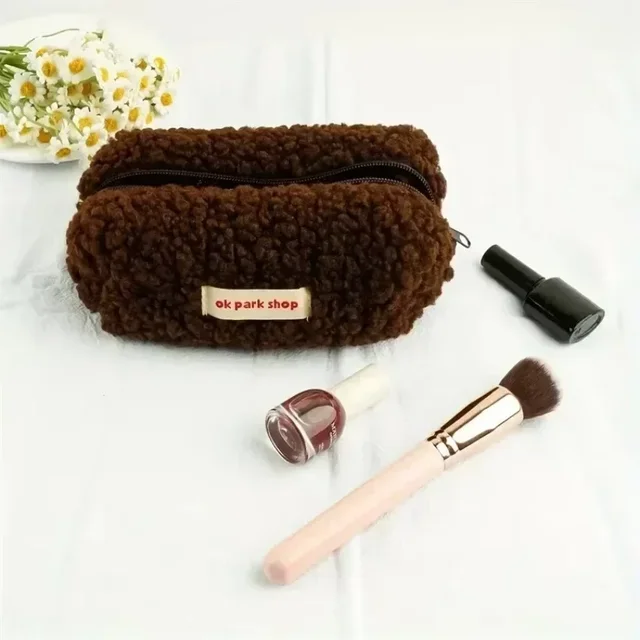 Cute Plush Makeup Bag Stylish And Simple Lamb Wool Travel Makeup And Wash Bag Large Capacity Coin Purse Stationery Storage Bag