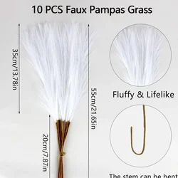 Set of 10 Artificial Pampas Grass Stems for Elegant Floral Arrangements and Home Decor (White)
