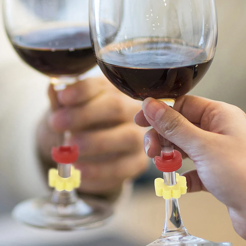 12pcs/set Wine Glass Charms Silicone Solid Color Drink Marker Cup Labels Tag