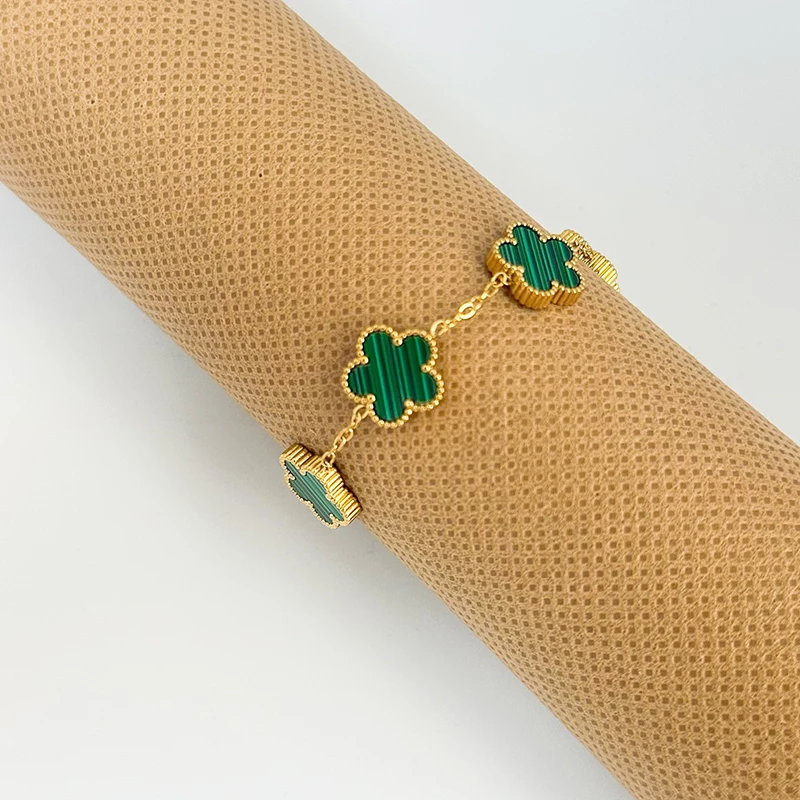 Gold Plated Adjustable Stainless Steel Clover Flower Bracelet - Women's Fashion Jewelry