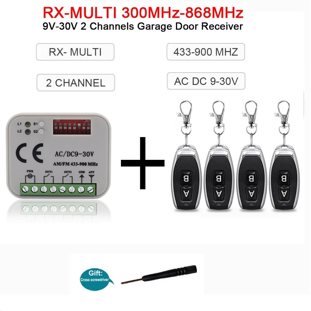 RX Muti Receiver 300mhz-868mhz 2 Channel Garage Remote Control AC DC 9-30V Universal 315MHz 433MHz 868MHz Transmitter Gate Door rx multi remote control receiver 300 900mhz ac dc 9 30v for hormann 868mhz garage gate door control transmitter