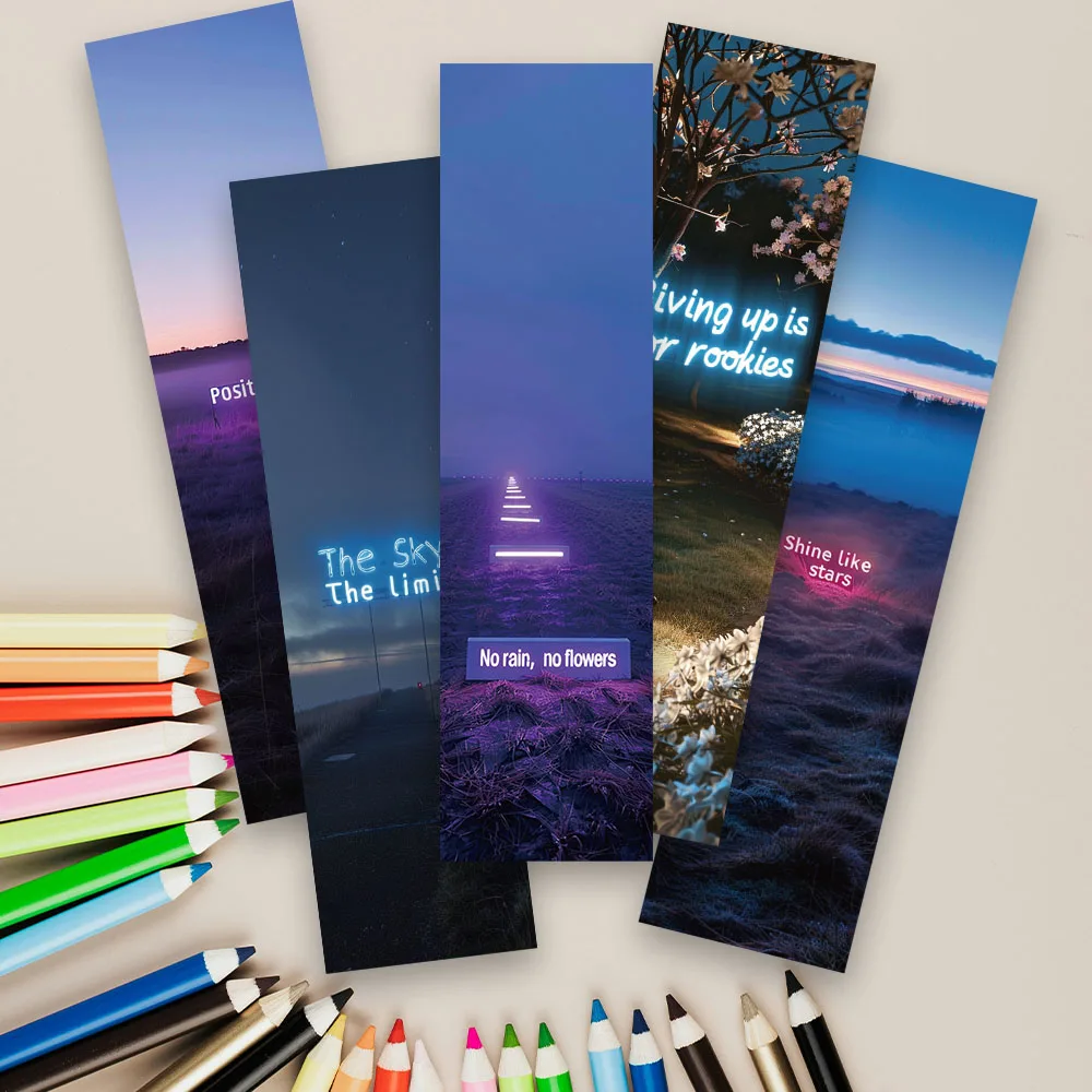 30pcs Aesthetic Neon Light Motivational Phrases Paper Bookmarks DIY Library Office Page Marking Readers Page Marker Student Gift
