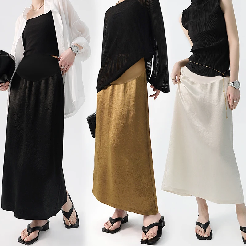 Summer French Style Pregnant Woman Belly Skirts Solid Color High Waist Back Split Maternity Skirts Office Pregnancy Skirt