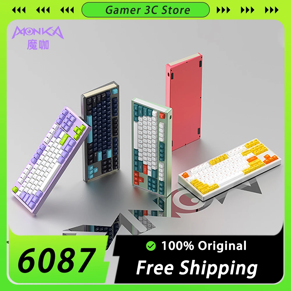 

Механическая клавиатура Monka 6087 из алюминиевого сплава Hot Swap, динамическая игровая клавиатура RGB, прокладка, с низкой задержкой, ПК Аксессуары для геймеров Office