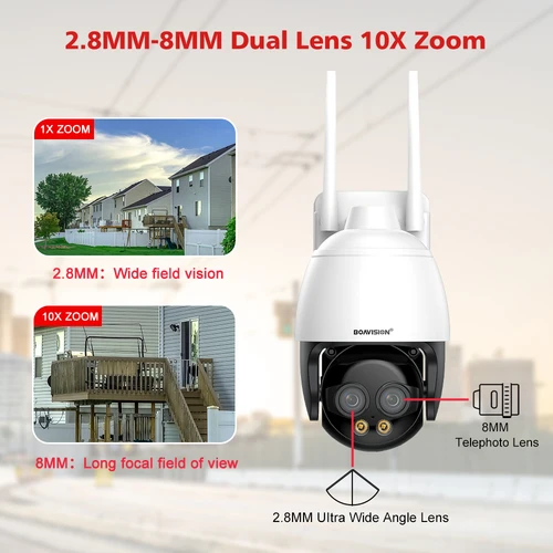 AI 휴머노이드 감지 자동 추적 보안 카메라, 듀얼 렌즈, 와이파이, 4G, POE 감시 카메라, HD 8MP, 2.8mm, 8mm, 10X 디지털 줌 2