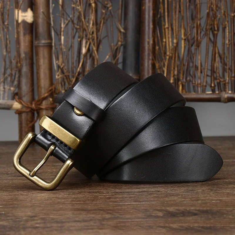 3.8CM Genuine Leather Strap Pure First Layer Cowhide Retro Pin Copper Buckle Jeans Men Belt For Jeans